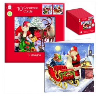 Giftmaker Traditional Santa Sleigh Christmas Cards 2 Designs - Pack of 10