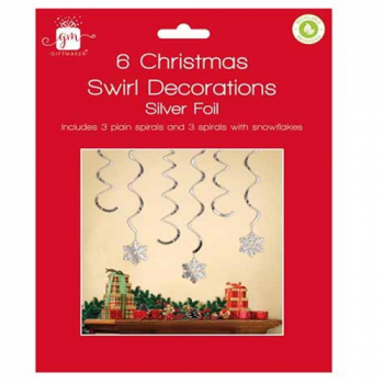 Giftmaker Swirl Decorations Silver Foil 6 Pack