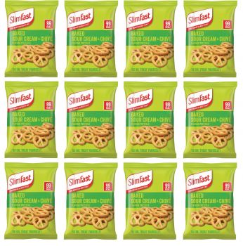 SlimFast Snack Bags Baked Sour Cream & Chive Pretzels 12x 23g