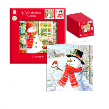 Giftmaker Snowman Square Christmas Cards 2 Designs - Pack of 10