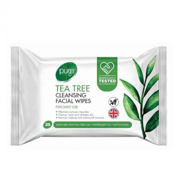 Pure Tea Tree Cleansing Facial Wipes - 25 Wipes
