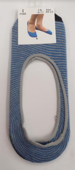 Unisex Invisible Socks Liner Cotton Non Slip 1 Pair 6-11 (Light Blue & Grey Thin Stripes)