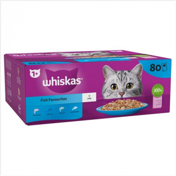 Whiskas 1+ Fish Favourites Wet Cat Food Pouches in Jelly 80 × 85g