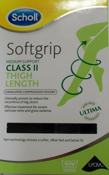 Scholl Softgrip Medium Support Class II Thigh Length - Black - Small