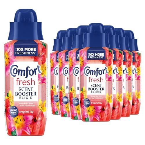 Comfort Fresh Tropical Lily Liquid Scent Booster Elixir 342 ml Effective in Short and Cold Cycles Bead Infused Fabric Conditioner for Long-Lasting Fragrance, 8 Pack