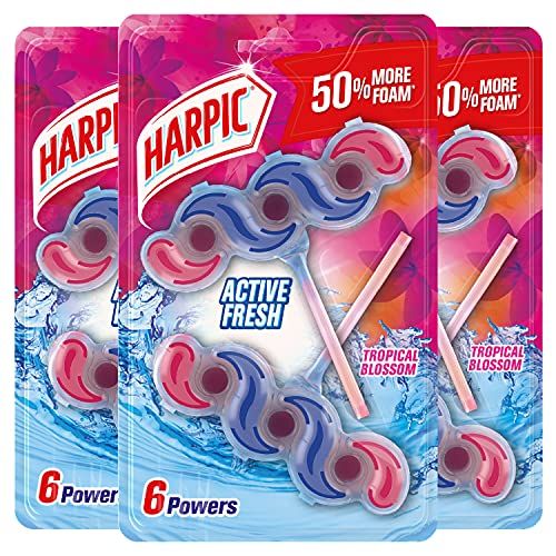 Harpic Active Fresh 6 Powers Toilet Rim Block, Tropical Blossom Fragrance 2 x 35g, Pack of 3