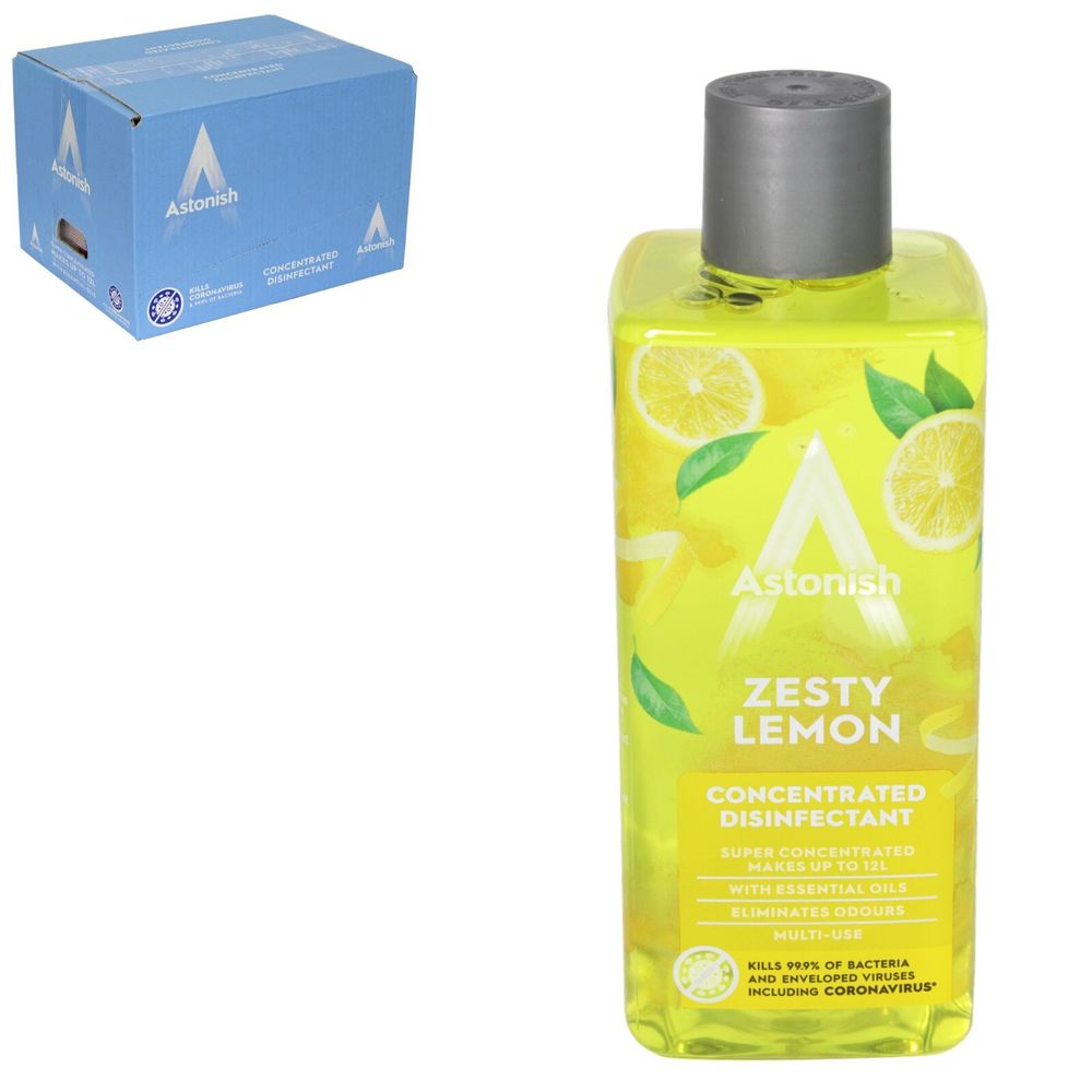 Astonish Concentrated Disinfectant Zesty Lemon Scented Cleaning Liquid 12x 300ml
