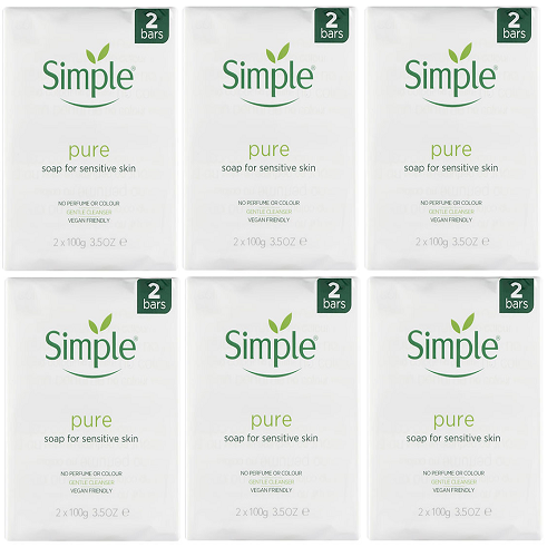 Simple Pure Soap Sensitive Skin No Perfume Or Colour Twin Pack 2x100g (6x Packs)