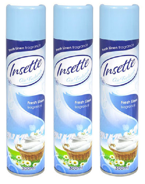 Insette Fresh Linen Fragrance Air Freshener Room Spray 3 x 300ml EXP AUGUST 2026