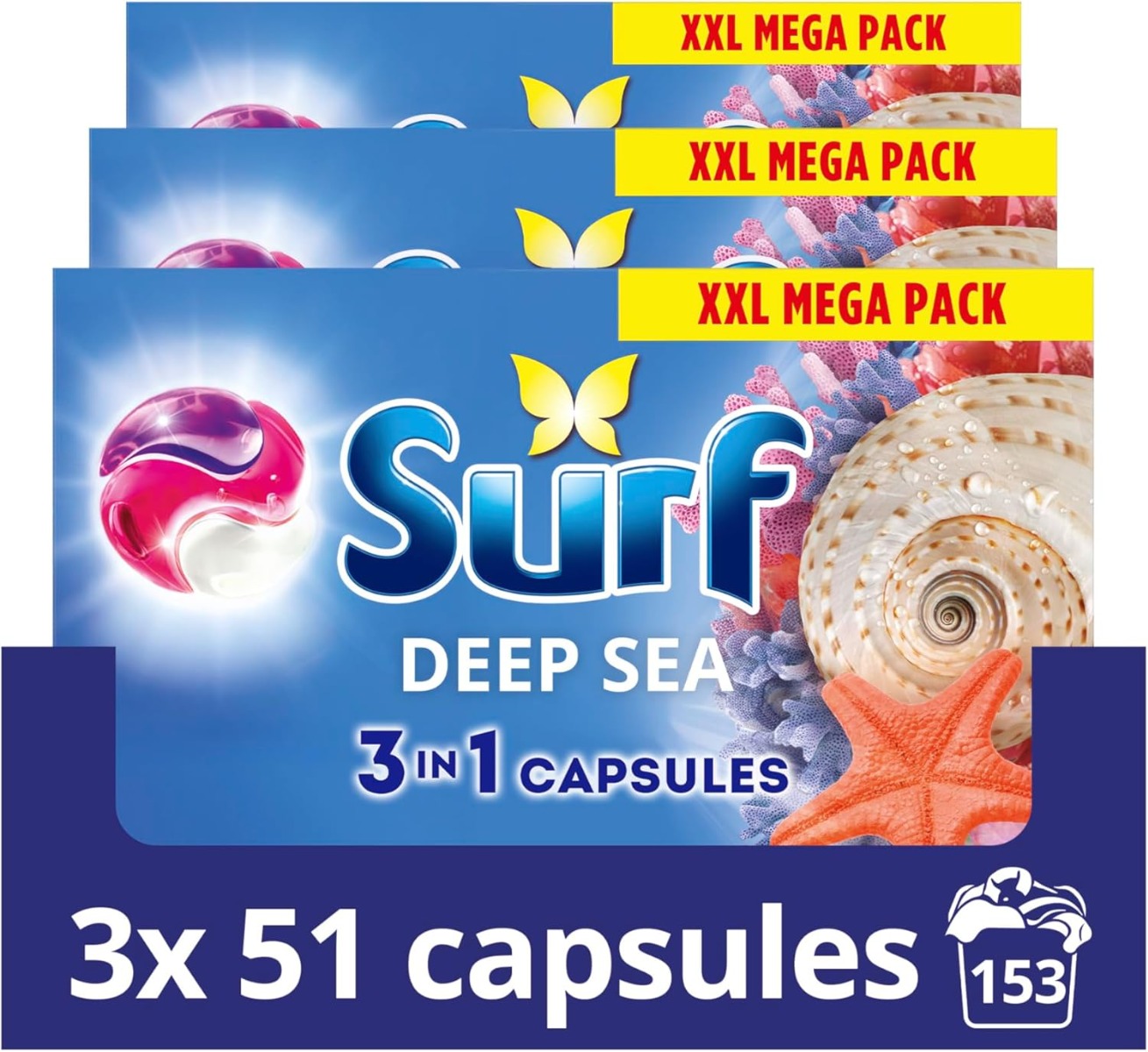 Surf 3 in 1 Deep Sea Laundry Capsules (3 x 51W, 153 Washes)