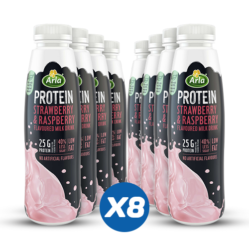 Arla Protein Strawberry & Raspberry Flavoured Milk Bottled Drink (8 x 482ml) 