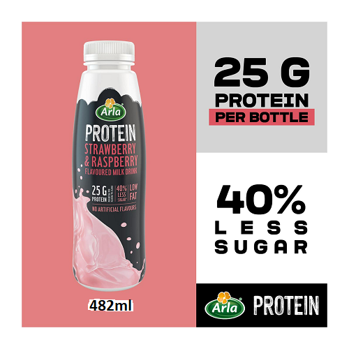 Arla Protein Strawberry & Raspberry Flavoured Milk Bottled Drink (8 x 482ml) 