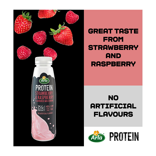 Arla Protein Strawberry & Raspberry Flavoured Milk Bottled Drink (8 x 482ml) 