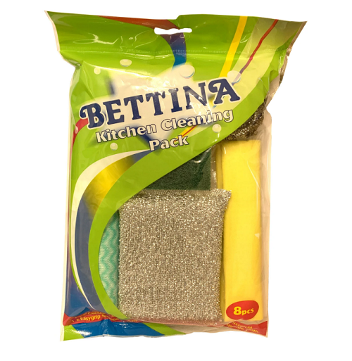 Bettina Kitchen Cleaning Pack Sponge Scourers Cloths Washing Up Pads - 8pcs