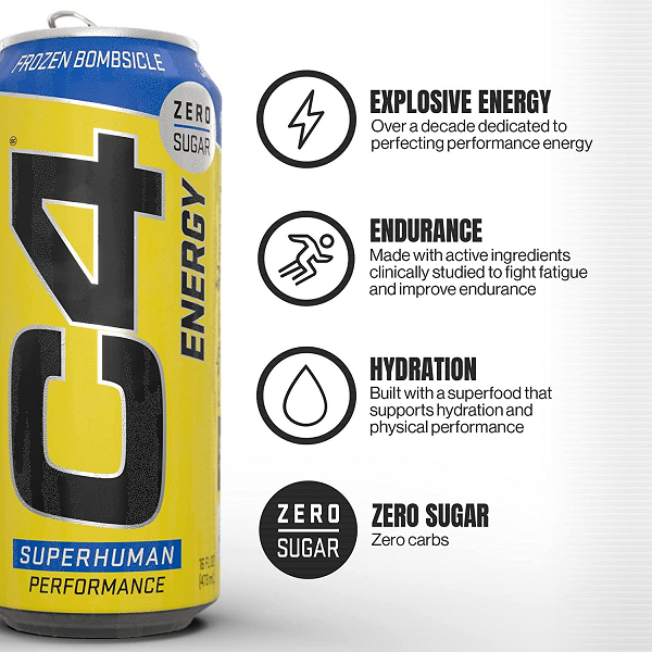 C4 Energy Drink Zero Sugar Frozen Bombsicle Flavour 12 x 500ml