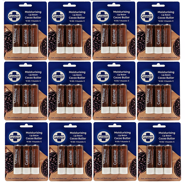 Curalene Moisturising Lip Balm Cocoa Butter & Vitamin E 12x (3 x 4.8g)