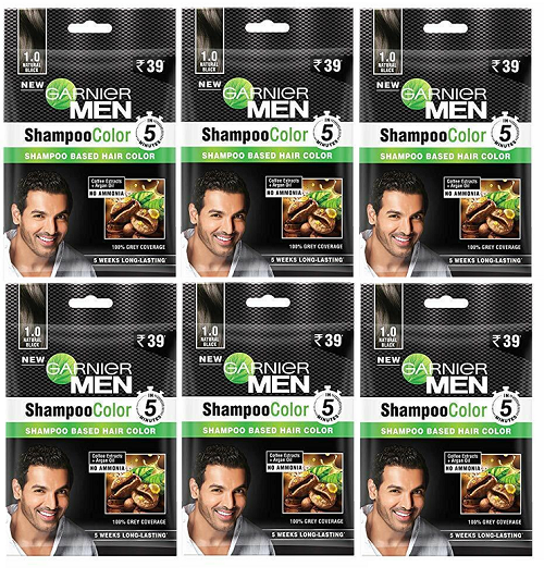 2 X Garnier Men Shampoo Hair Colour 1.0 Natural Black - x6 Boxes