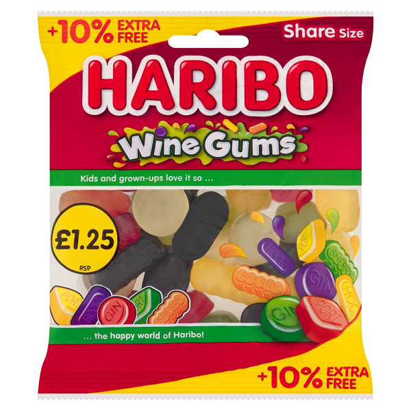 Haribo Wine Gums Fruit Flavour Jelly Sweets Sharing Bag 154g