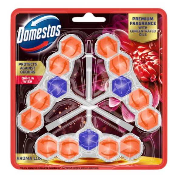 Domestos Toilet Rim Block Aroma Lux Dahlia Wish 3pk