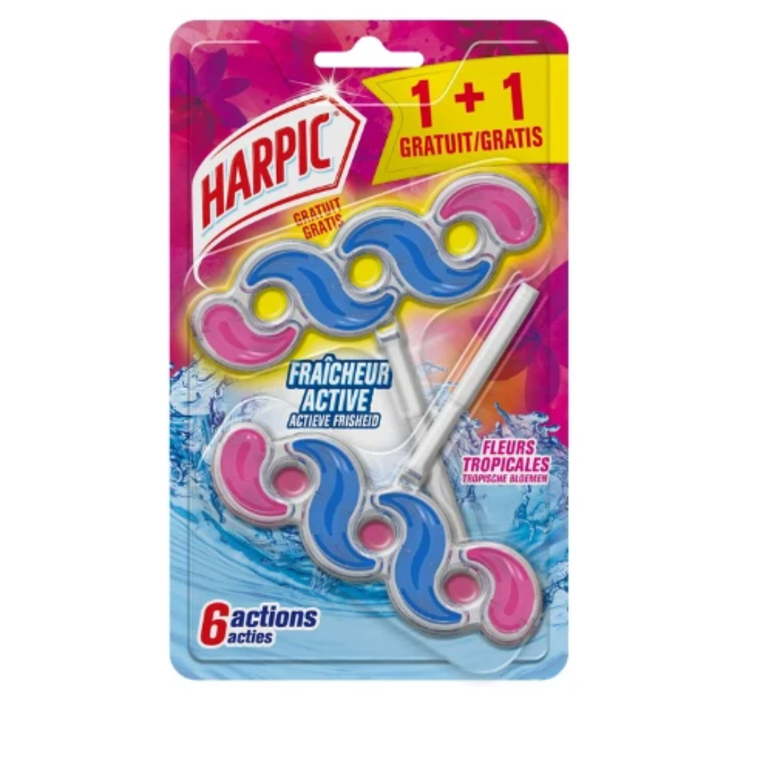 Harpic Active Fresh Tropical Blossom Toilet Rim Block Twin Pack 