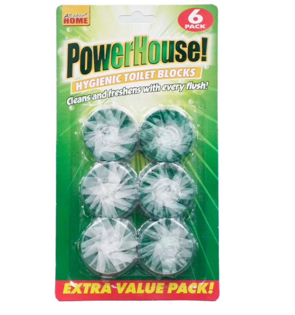 Power House Hygienic Toilet Cistern Blocks Green 6 Pack