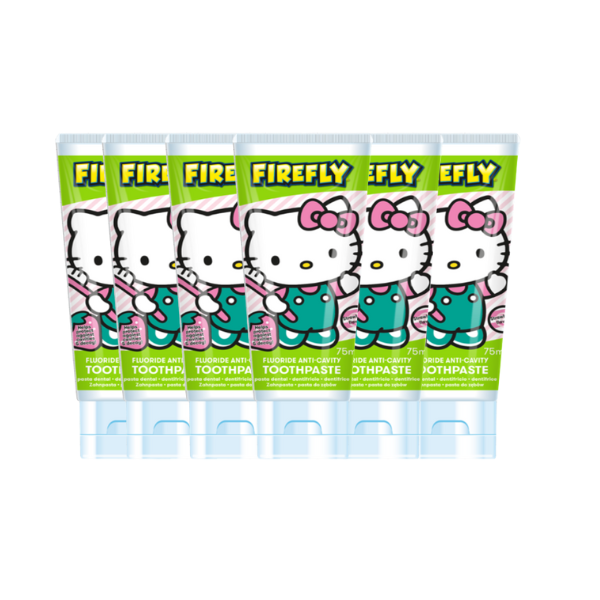 Firefly Hello Kitty Kids Anti-Cavity Striped Strawberry Gel Fluoride Toothpaste 6 x 75ml