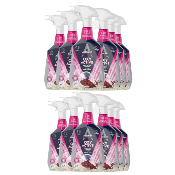 Astonish 3 in 1 Specialist Carpets Upholstery & Pet Messes Oxy Active Foaming Carpet Stain Remover 12 x 750ml