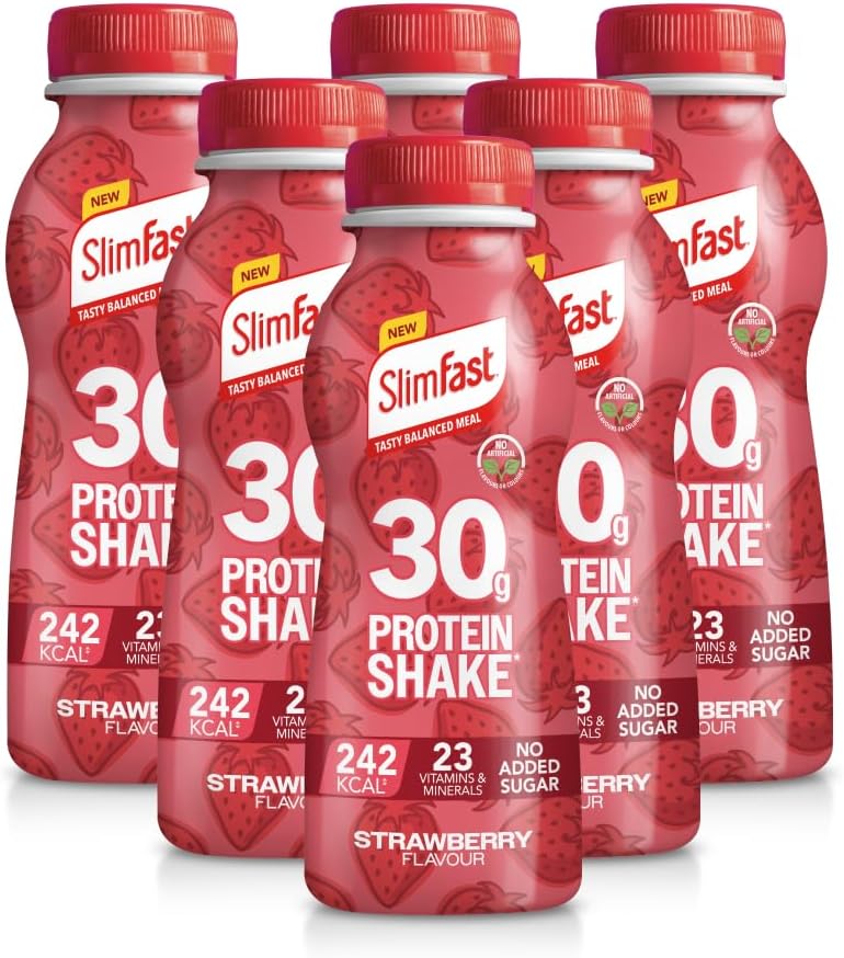 SlimFast Protein Meal Replacement Shake, NEW Strawberry Flavour, 6x 325ml
