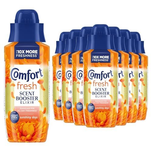 Comfort Fresh Sunshiny Days Liquid Scent Booster Elixir 342 ml Effective in Short and Cold Cycles Bead Infused Fabric Conditioner for Long-Lasting Fragrance, 8 Pack