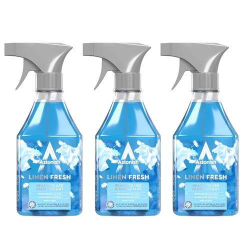 Astonish Vegan Disinfectant Spray, Ready to Use, Virus and Germ Killing, 550ml, Linen Fresh, 3 x 550ml