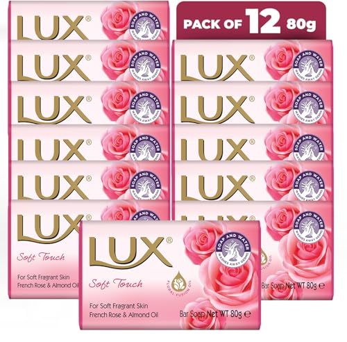 LUX Pink Soft Beauty Soap Bar - Indulgent Skincare for Face, Hands, Body - Enriched for Smooth, Radiant Skin - Gentle Daily Bath & Shower Soap w/Fresh Fragrance - Men & Women - 80g x 12