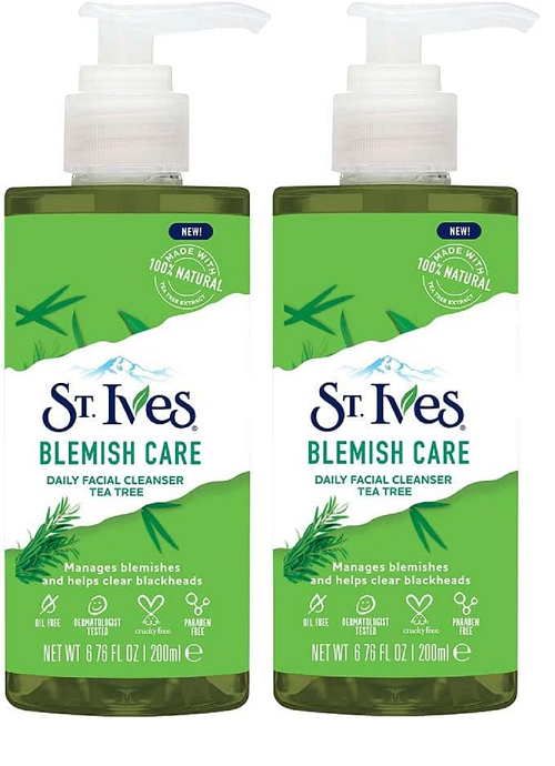 St Ives Blemish Care Daily Facial Cleanser Tea Tree 200ml  (x2 Bottles)
