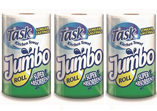 Opella Task Kitchen Towel Super Absorbent Jumbo Rolls – 3X Jumbo Rolls – Ideal for Spills, Cleaning Windows and Messes All Around – All Purpose - Jumbo Size for Extra Use, White