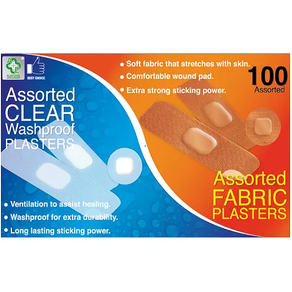 A+E Assorted Clear Washproof Plasters And Fabric Plasters - 100 Pack