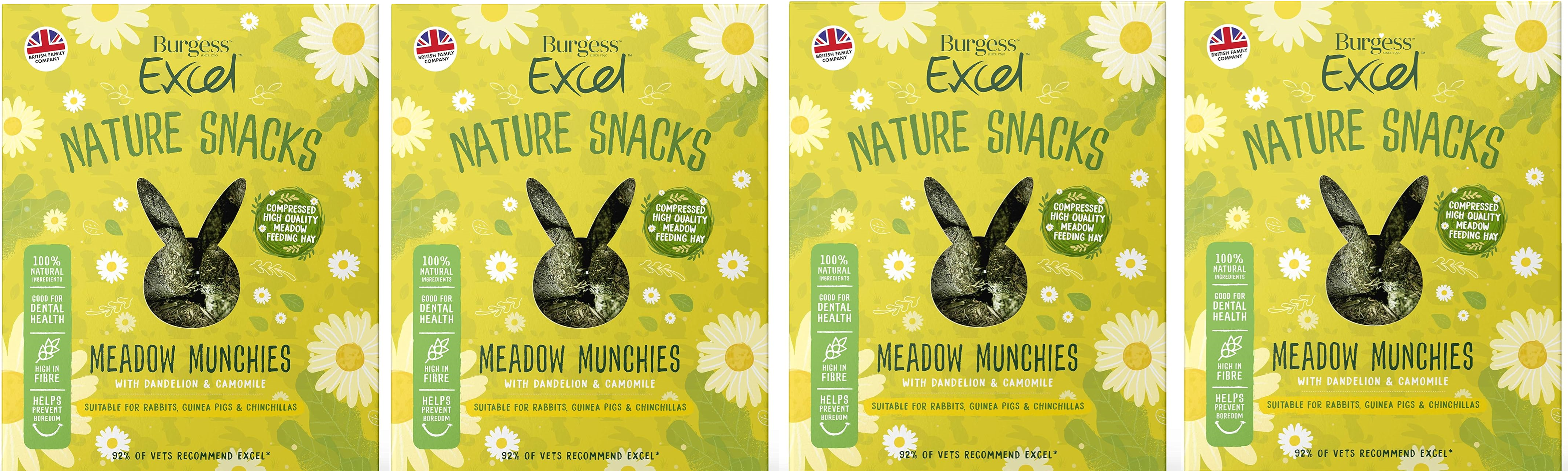 Burgess Excel Meadow Munchies Rabbit, Guinea Pig & Chinchilla Feeding Hay Treats (4x 1kg)