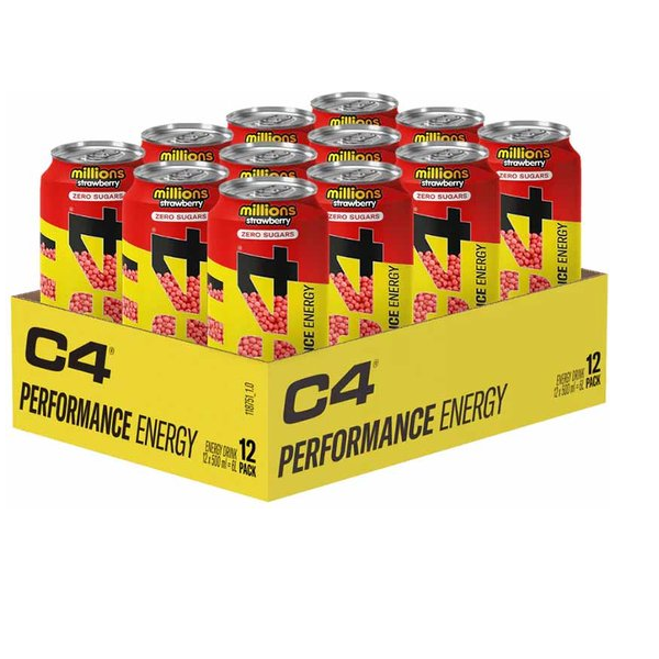 C4 Energy Drink Zero Sugar Millions Strawberry Flavour 12 x 500ml