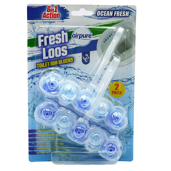 Fresh Loos Toilet Rim Block 6 In 1 Ocean Fresh 2pk