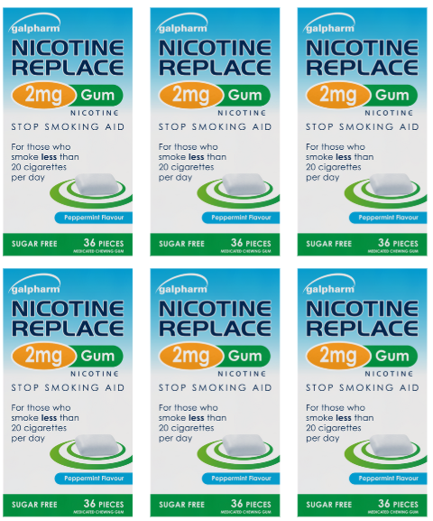 Galpharm Nicotine Replace Peppermint 2mg Gums, 6x 36 Pcs, (216 Pcs)