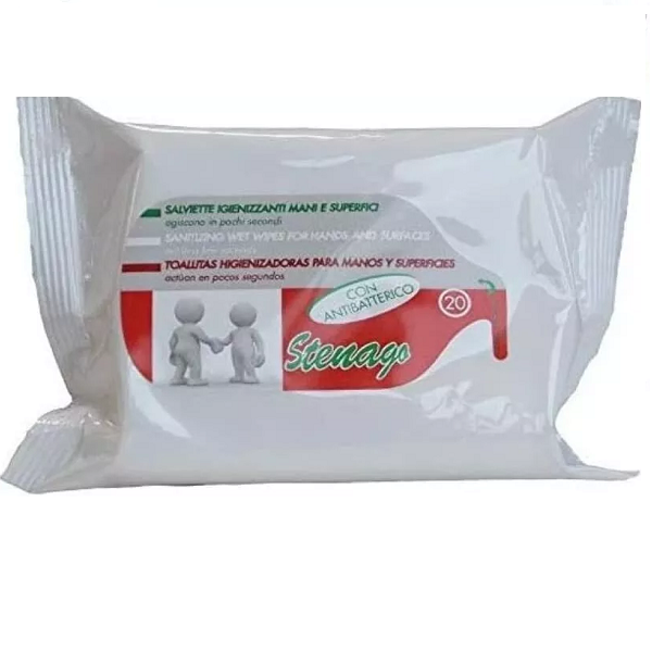 Stenago Antibacterial Wipes for Hands & Surfaces - 20 Pack