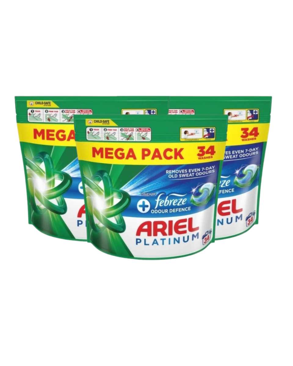 Ariel Platinum Pods with Febreze Odour Defence, (3 x 34 Washes)