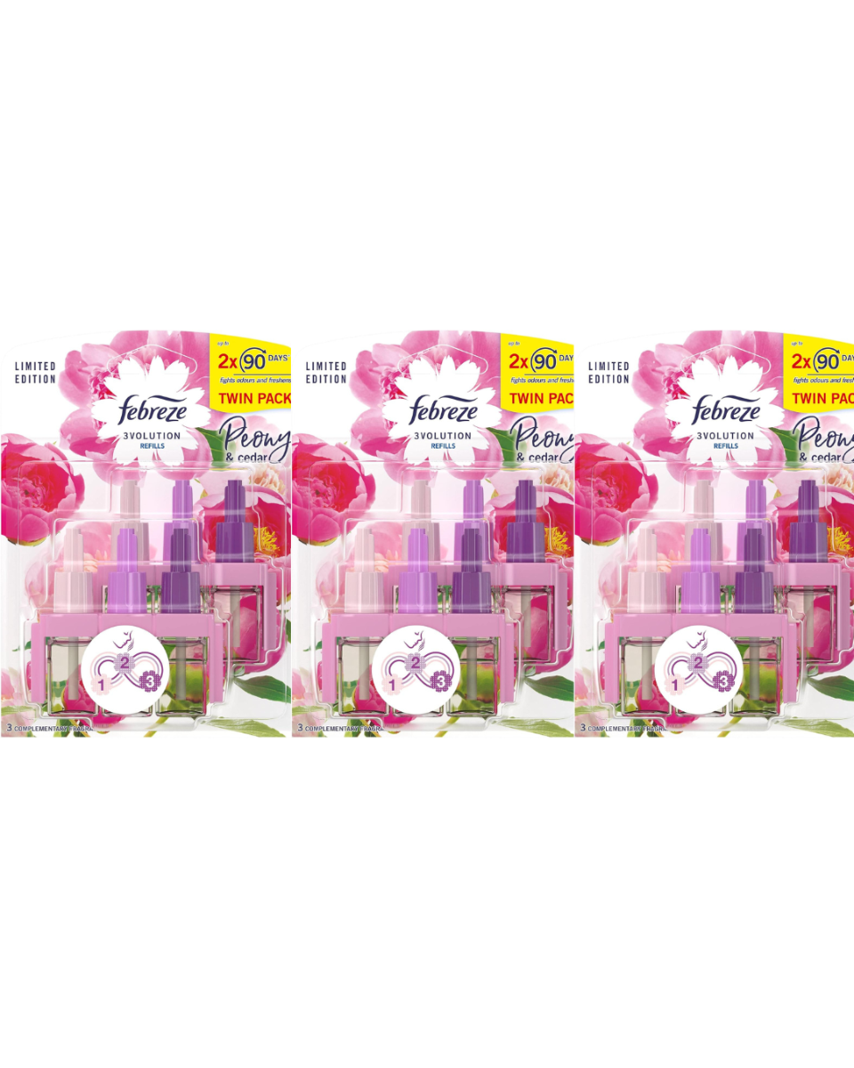 Febreze 3Volution Air Freshener Plug In Refill Peony & Cedar Twin Pack 3x (2x20ml)