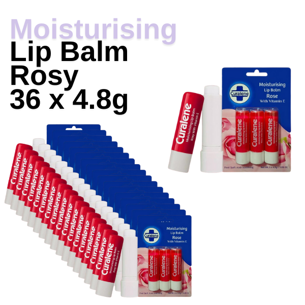 Curalene Lip Balm Rosy 4.8gm Pocket Size 3pk x 12pcs