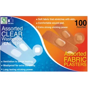 A+E Assorted Clear Washproof Plasters And Fabric Plasters - 100 Pack