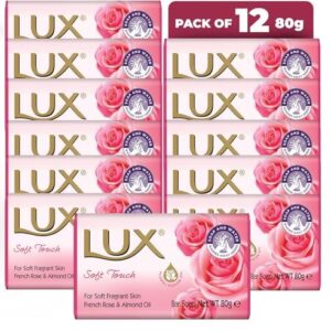 LUX Pink Soft Beauty Soap Bar - Indulgent Skincare for Face, Hands, Body - Enriched for Smooth, Radiant Skin - Gentle Daily Bath & Shower Soap w/Fresh Fragrance - Men & Women - 80g x 12